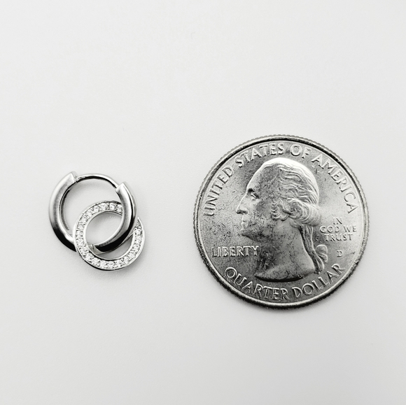 NEW 925 Sterling Silver Dangle Pave Diamond Hoop Huggie Earrings - Picture 4 of 6